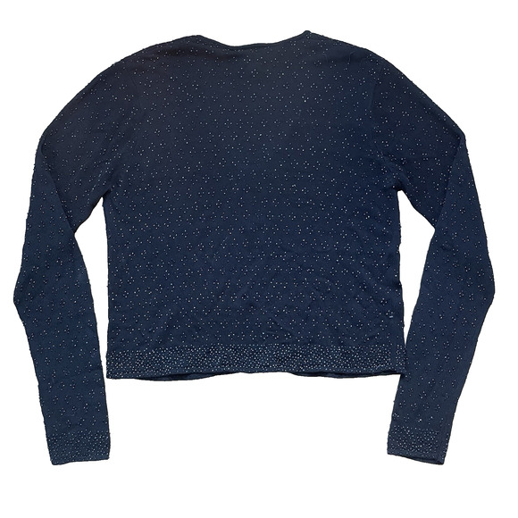 Y2K DKNY Jeans Beaded Cardigan Sweater Black Button Front Oversized M Vamp Glam - Picture 2 of 9